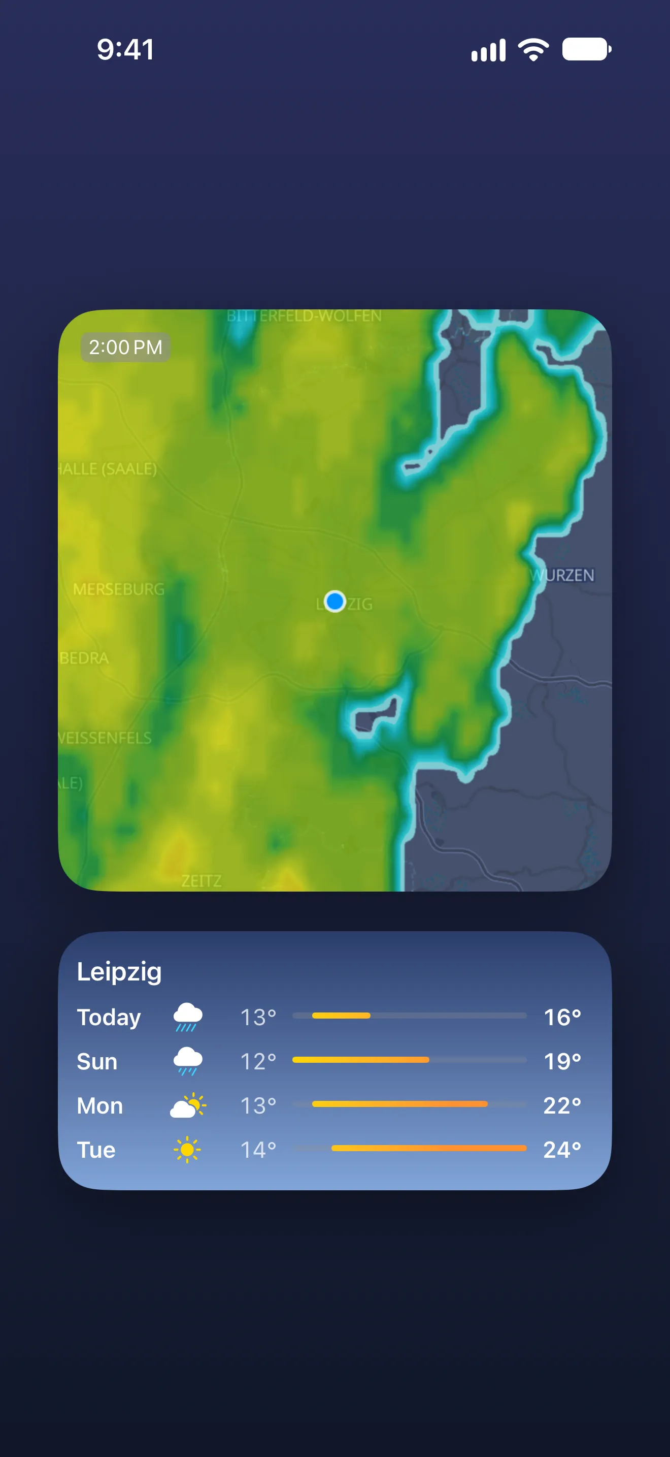 Home Screen with a radar widget and a forecast widget