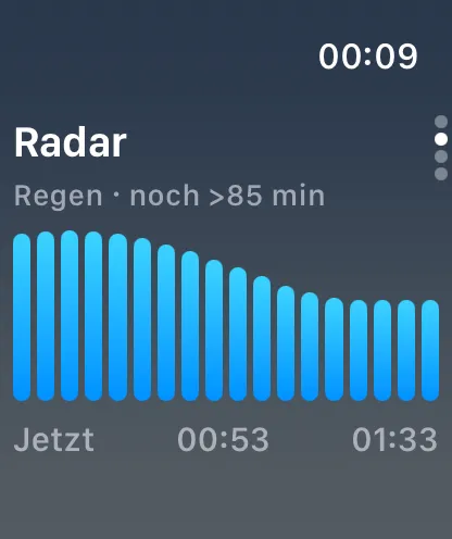 Regenradar für die nächsten anderthalb Stunden